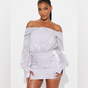 New Fashion Nova Luxe Rhinestone Accented Mini Dress  In Lavender Size Medium